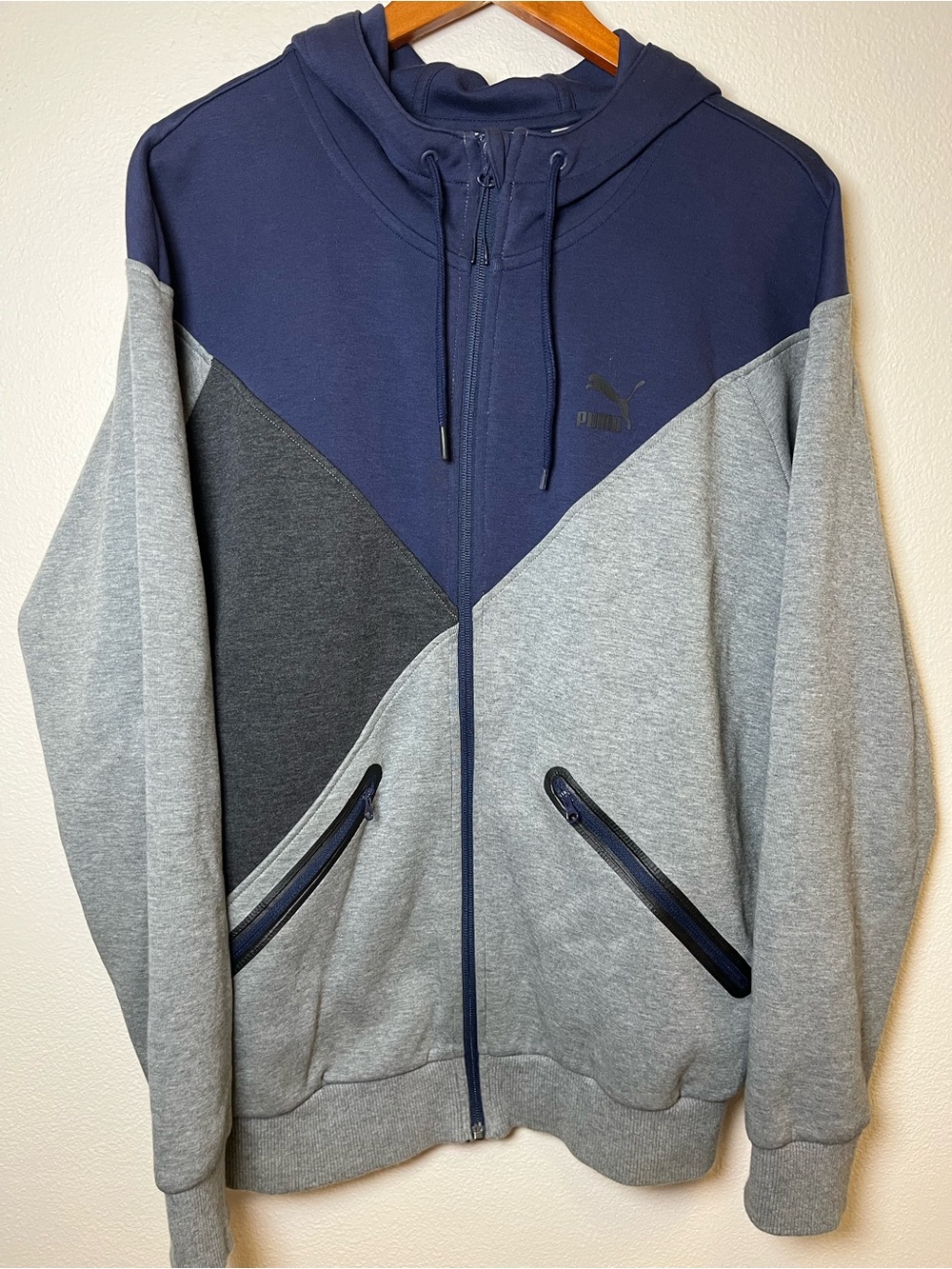Puma Men’s Colorblock Full-Zip Hoodie Jacket - Navy & Gray